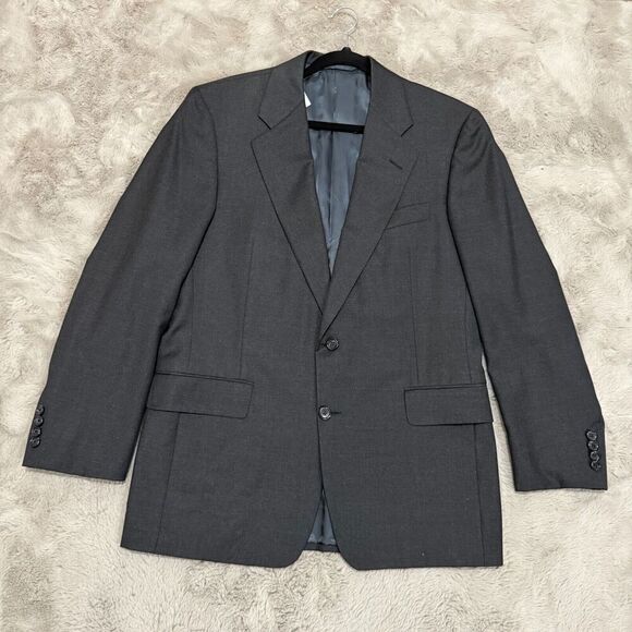 Vintage Hickey Freeman Charcoal Gray Wool Suit Jacket 39R Luxury Timeless Blazer